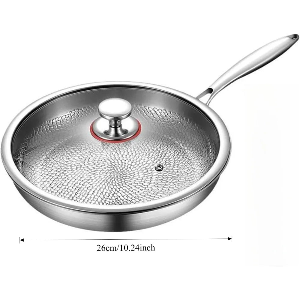 Titanium Steel Frying Pan, Non Stick Pan with Lid Titanium Alloy Cooking Pot Uncoated Fish Scale Hammer Pattern Kitchen Cookware