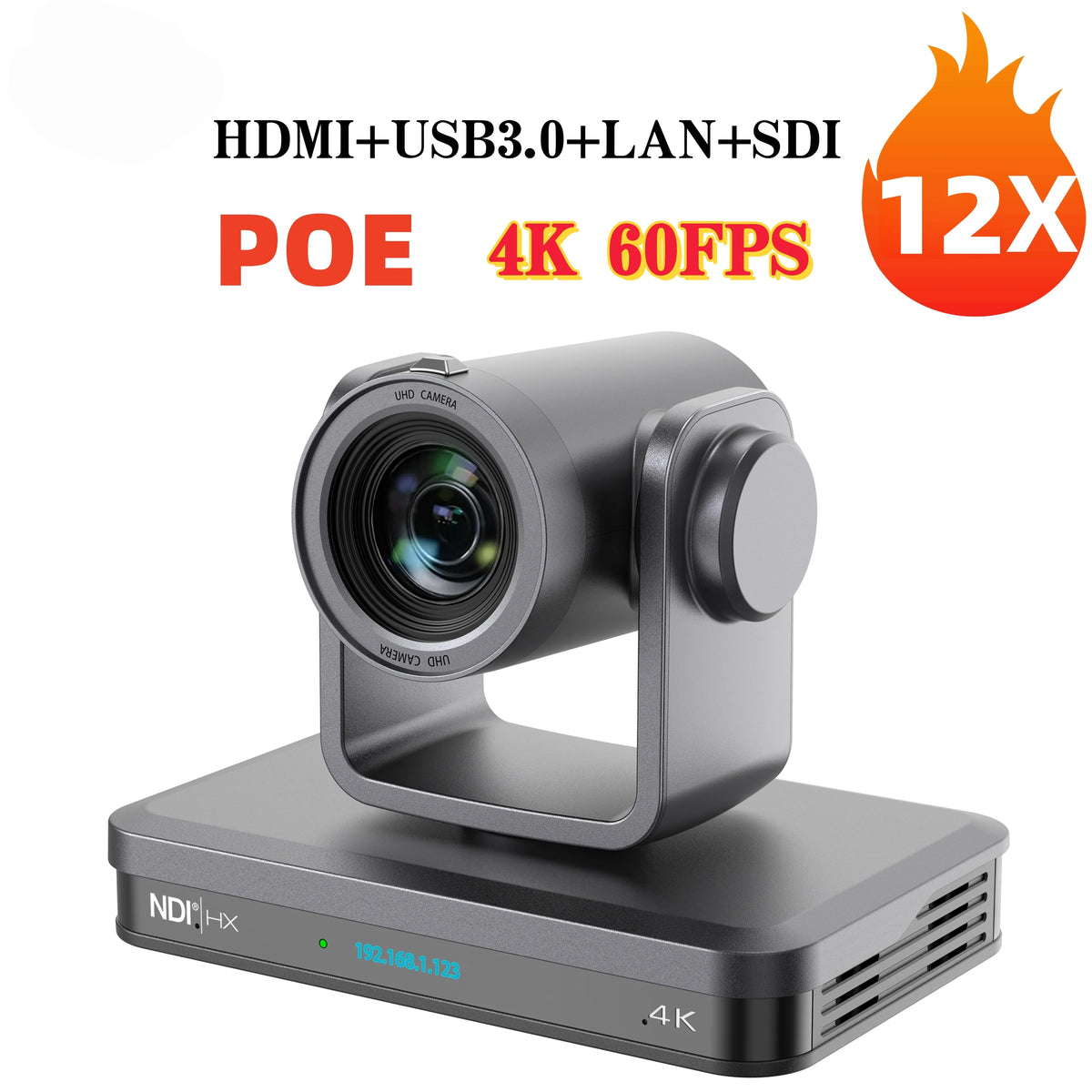 Camera PTZ 4K 60fps NDI HX3 1/1.8 Sensor 30X 20X 12X Zoom for AI Tracking Conference Camera and Live Streaming Church
