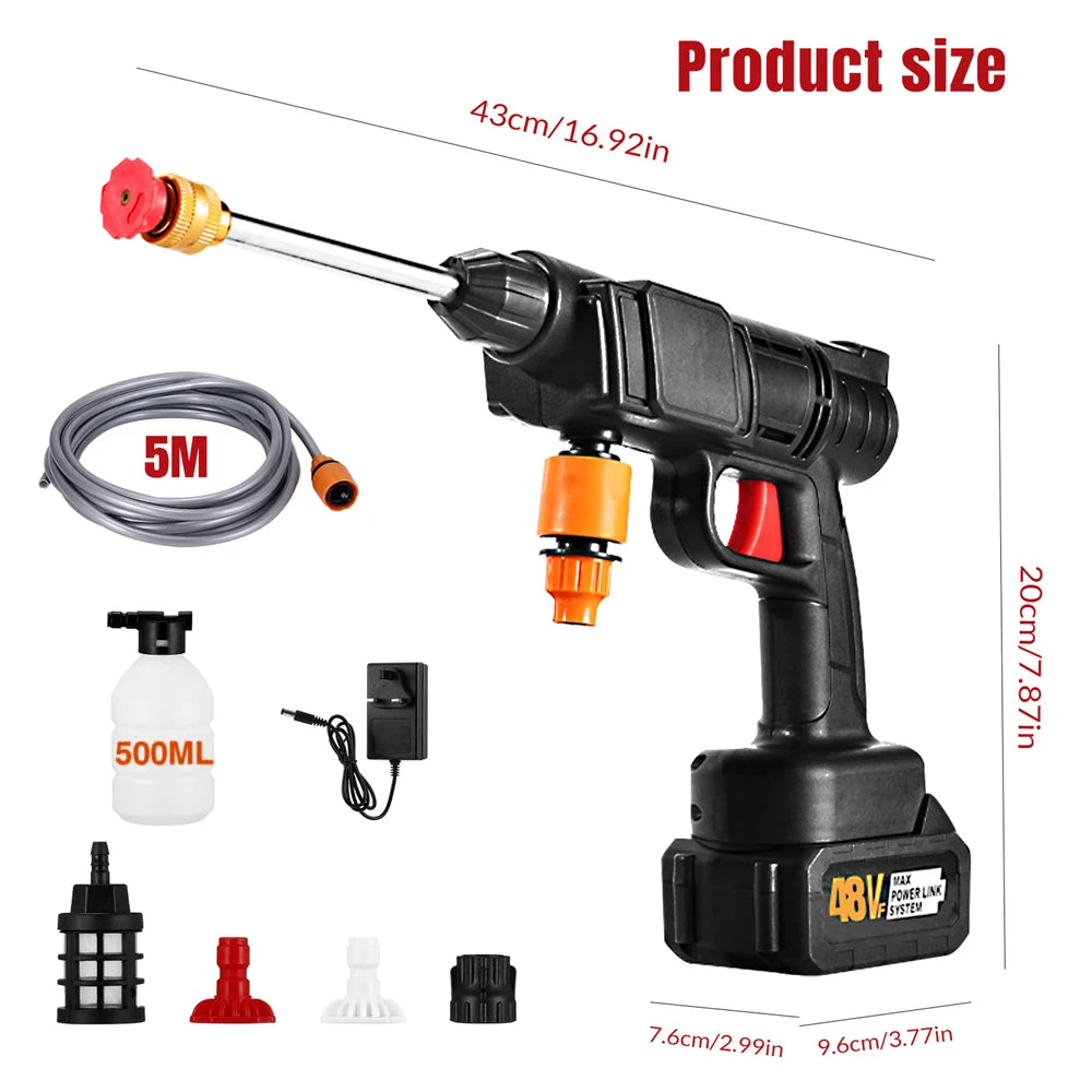 High-voltage Lithium Battery Car Water Gun 30bar Washer Portable Rechargeable 48v 300W motor Battery Spray Cleaning Machine
