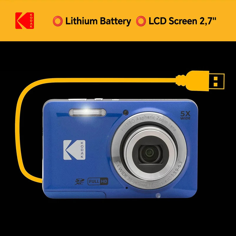 Original KODAK PIXPRO FZ55 Digital Camera 16MP 5X Zoom 1080P Vlogging Compact Point & Shoot with 32GB SD Card Case Gift Kit
