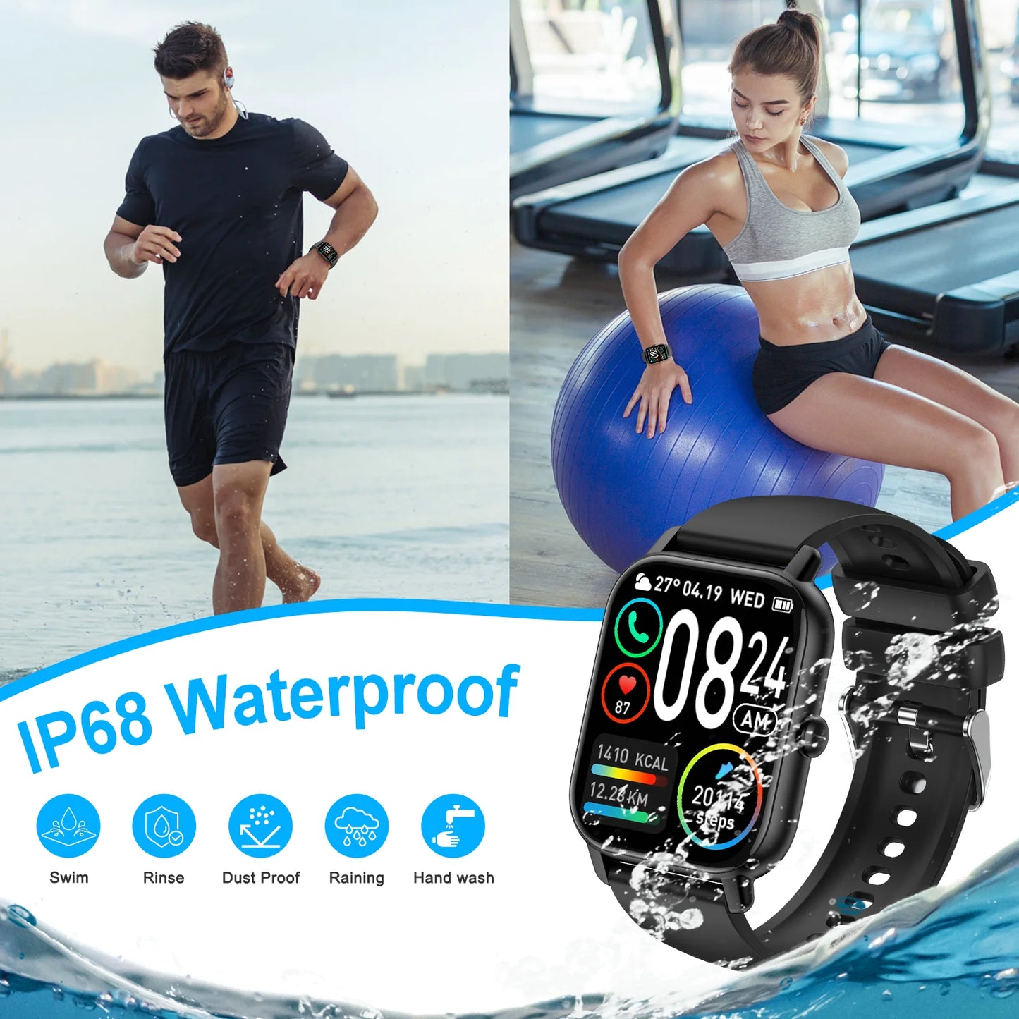 EIGIIS Smart Watch For Men Women P66D 1.85" TFT Health Monitoring IP68 Waterproof Bluetooth Call Multifunction Fitness Tracker
