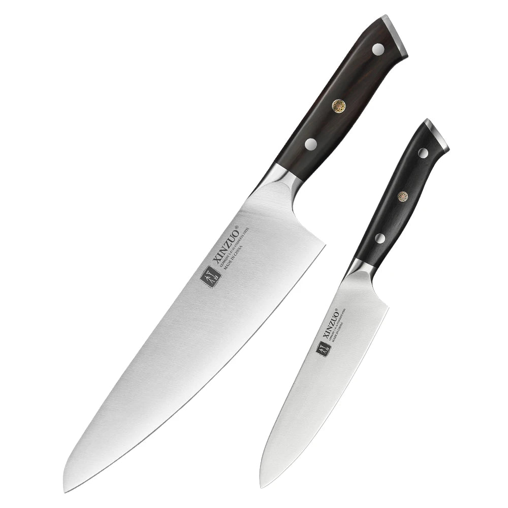 XINZUO Premium Modern 1-8PCS Din 1.4116 Stainless Steel Chef, Santoku, Utility & Paring Knife Set with Black Ebony Handles