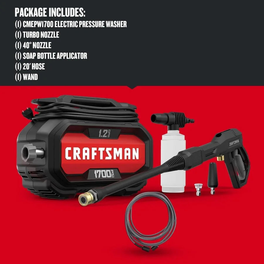Electric Pressure Washer for Outdoor Cleaning Cold Water 1700PSI High Pressure 1.2GPM Flow Rate Corded Design Ideal for Car Was