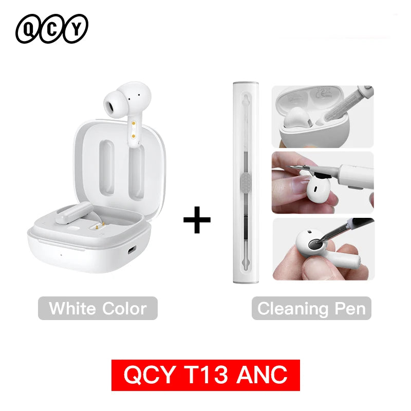 New QCY T13 ANC Wireless Earphone Active Noise Cancelling Bluetooth 5.3 Headphone 4 Mics ENC HD Call TWS Earbuds HiFi Earphones