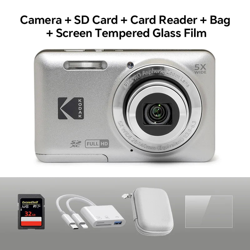 Original KODAK PIXPRO FZ55 Digital Camera 16MP 5X Zoom 1080P Vlogging Compact Point & Shoot with 32GB SD Card Case Gift Kit