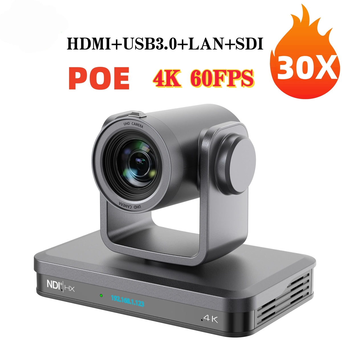 Camera PTZ 4K 60fps NDI HX3 1/1.8  Sensor 30X 20X 12X Zoom for AI Tracking Conference Camera and Live Streaming Church