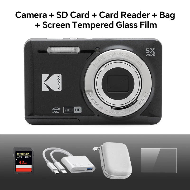 Original KODAK PIXPRO FZ55 Digital Camera 16MP 5X Zoom 1080P Vlogging Compact Point & Shoot with 32GB SD Card Case Gift Kit