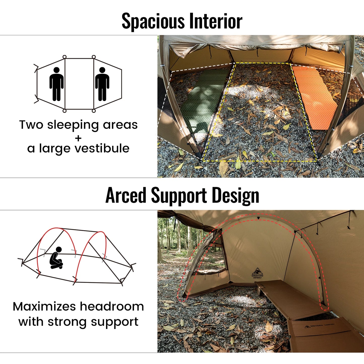 OneTigris Raven Nest Tunnel Hot Tent 2 Person Camping Shelter with Stove Jack 4 Season Waterproof Tent for Backpacking Bushcraft