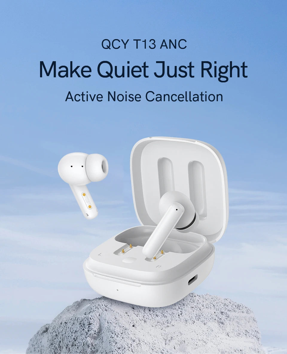 New QCY T13 ANC Wireless Earphone Active Noise Cancelling Bluetooth 5.3 Headphone 4 Mics ENC HD Call TWS Earbuds HiFi Earphones