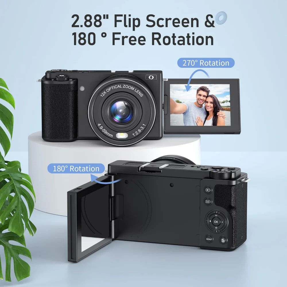 12X Optical Zoom 4K 64MP Digital Selfie Camera Flip Screen Vlog Camcorder Video Recorder Photographic Camera Livestream Webcam