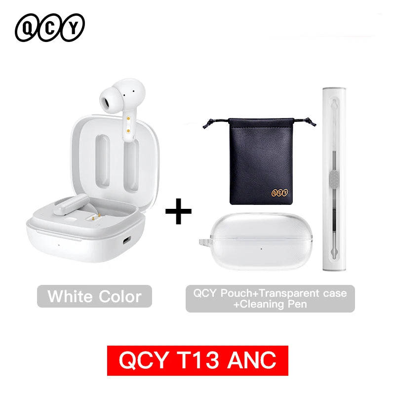 New QCY T13 ANC Wireless Earphone Active Noise Cancelling Bluetooth 5.3 Headphone 4 Mics ENC HD Call TWS Earbuds HiFi Earphones