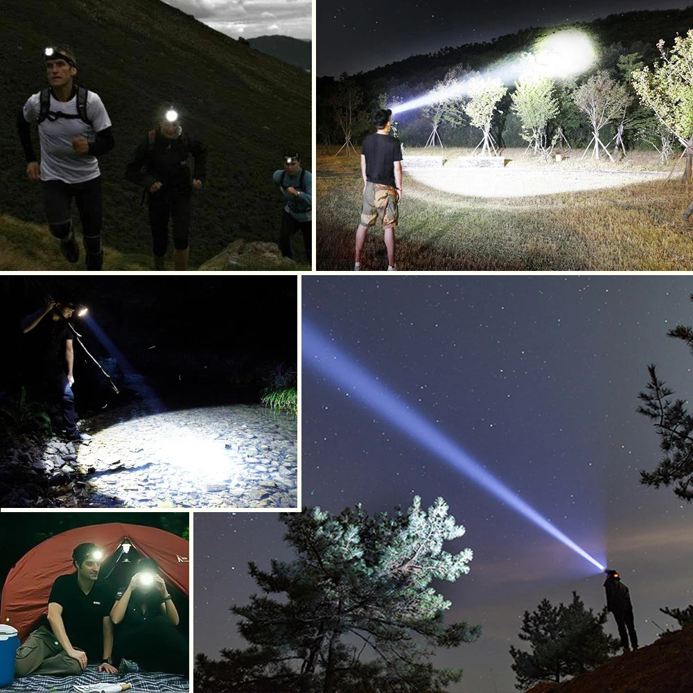 LED Headlamp Portable USB Rechargeable with Built in 18650 Battery Headlight Camping Adventure Head Light Powerful Flashlight