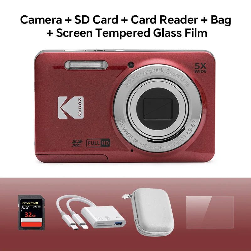 Original KODAK PIXPRO FZ55 Digital Camera 16MP 5X Zoom 1080P Vlogging Compact Point & Shoot with 32GB SD Card Case Gift Kit