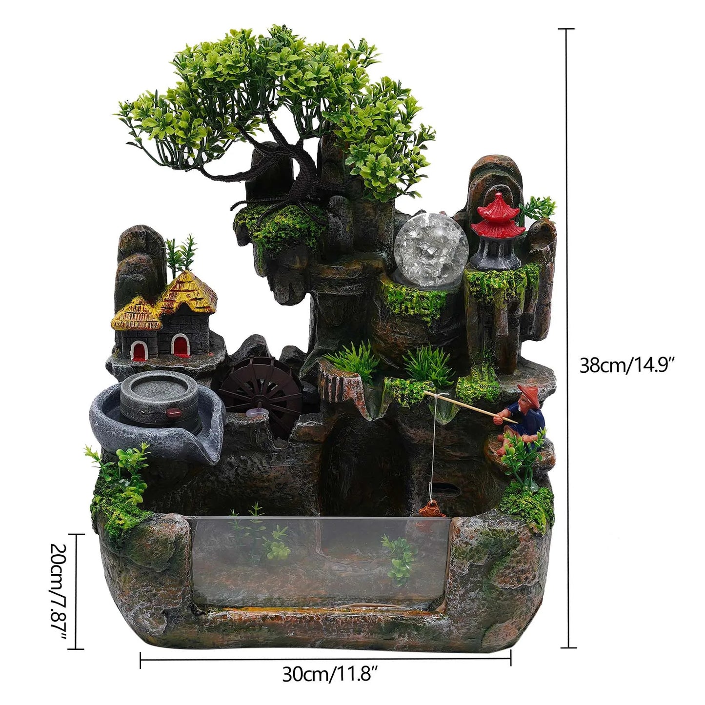 Lucky Feng Shui Money Tree Water Fountain,Circulating Fish Tank Waterfall with Resin Rockery,for Wealth Success & Home Decor Gif
