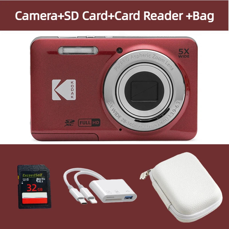 KODAK PIXPRO FZ55-RD 16MP Digital Camera 5X Optical Zoom 28mm Wide Angle 1080P Full HD Video 2.7" LCD Vlogging Camera