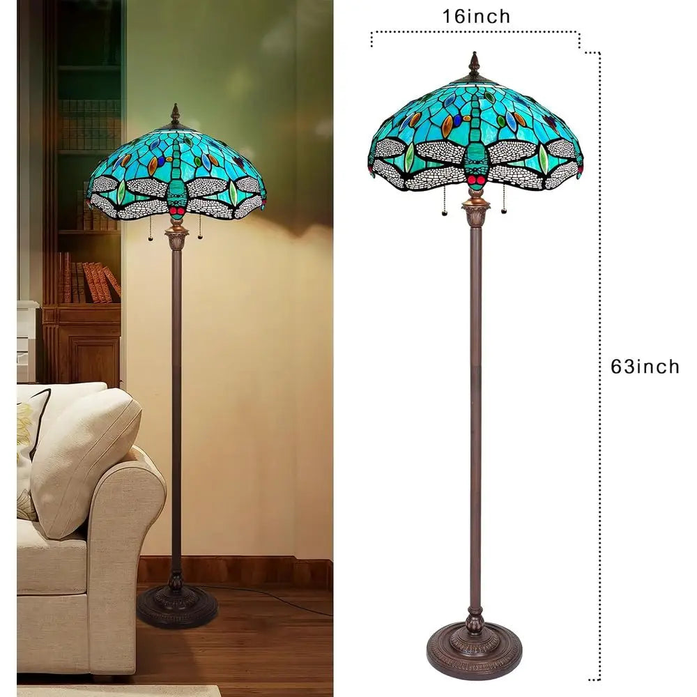 Tiany Lamp Sea Grass Dragoy Industrial Bronze Pole Tiany Style Standing Floor Lamp for Living Room Bedroom Home Office