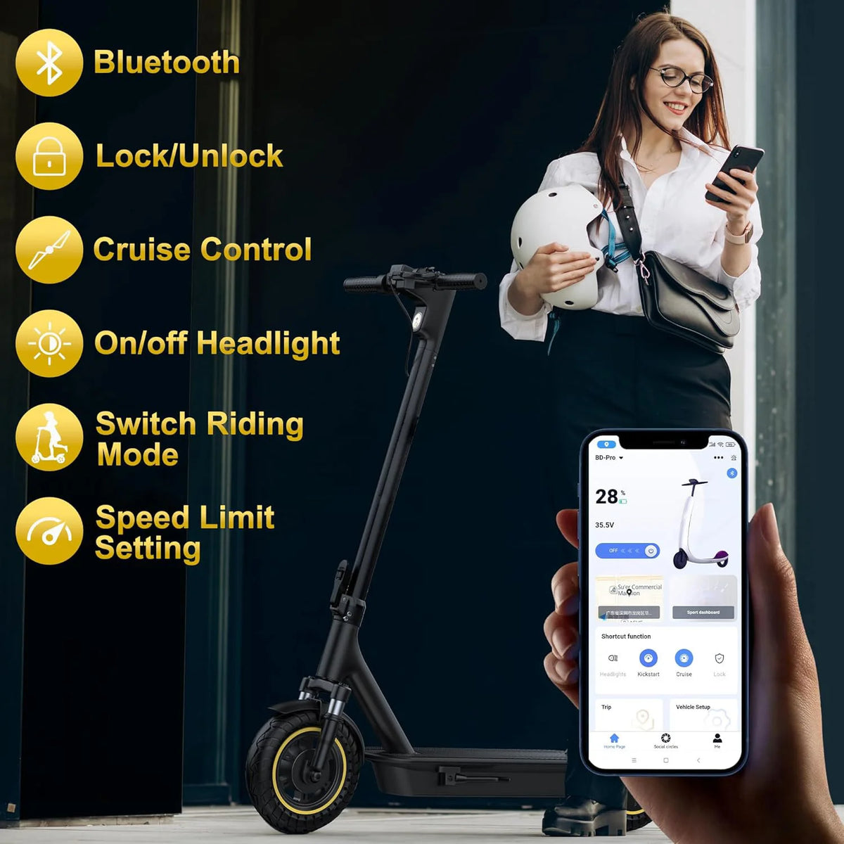 2026 AOVOPRO 10inch Electric Scooter 500W Motor Up to 22MPH Max Speed & 28 Miles Max Range Dual Suspension Folding E-Scooter