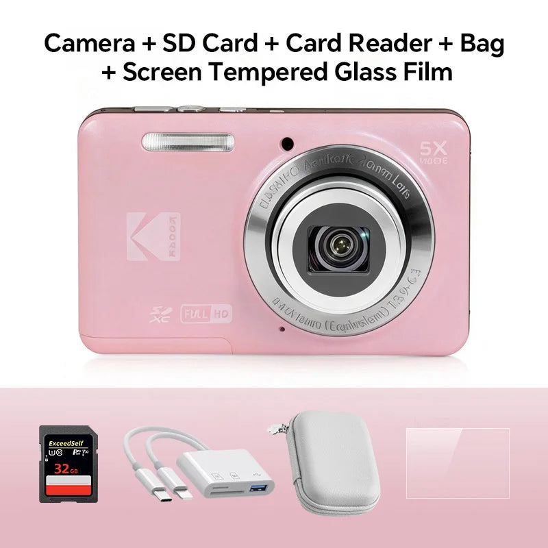Original KODAK PIXPRO FZ55 Digital Camera 16MP 5X Zoom 1080P Vlogging Compact Point & Shoot with 32GB SD Card Case Gift Kit
