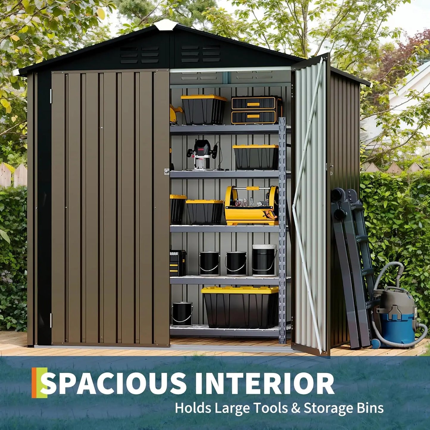 6x4 FT Outdoor Storage Shed, Tool Storage Shed with Sloping Roof and Lockable Door, Panel Protection for Backyard Garden Patio