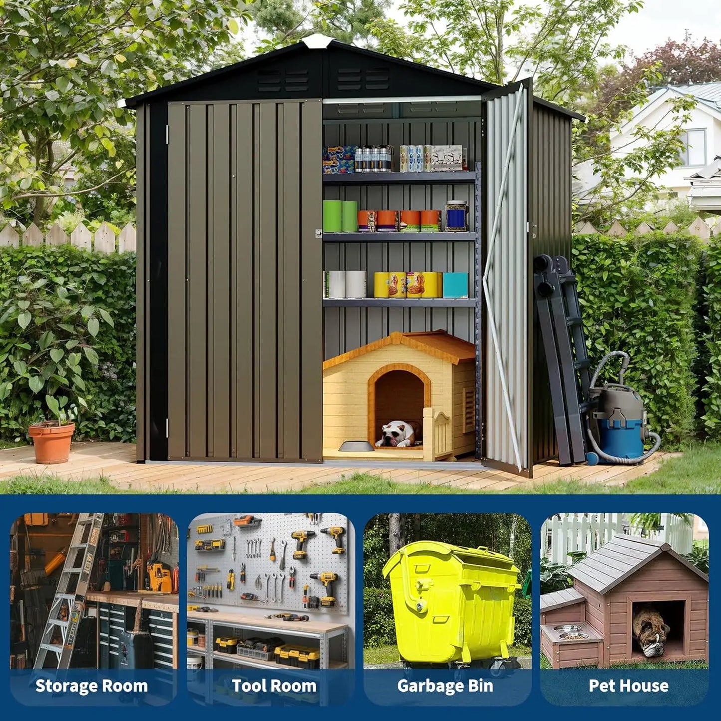 6x4 FT Outdoor Storage Shed, Tool Storage Shed with Sloping Roof and Lockable Door, Panel Protection for Backyard Garden Patio