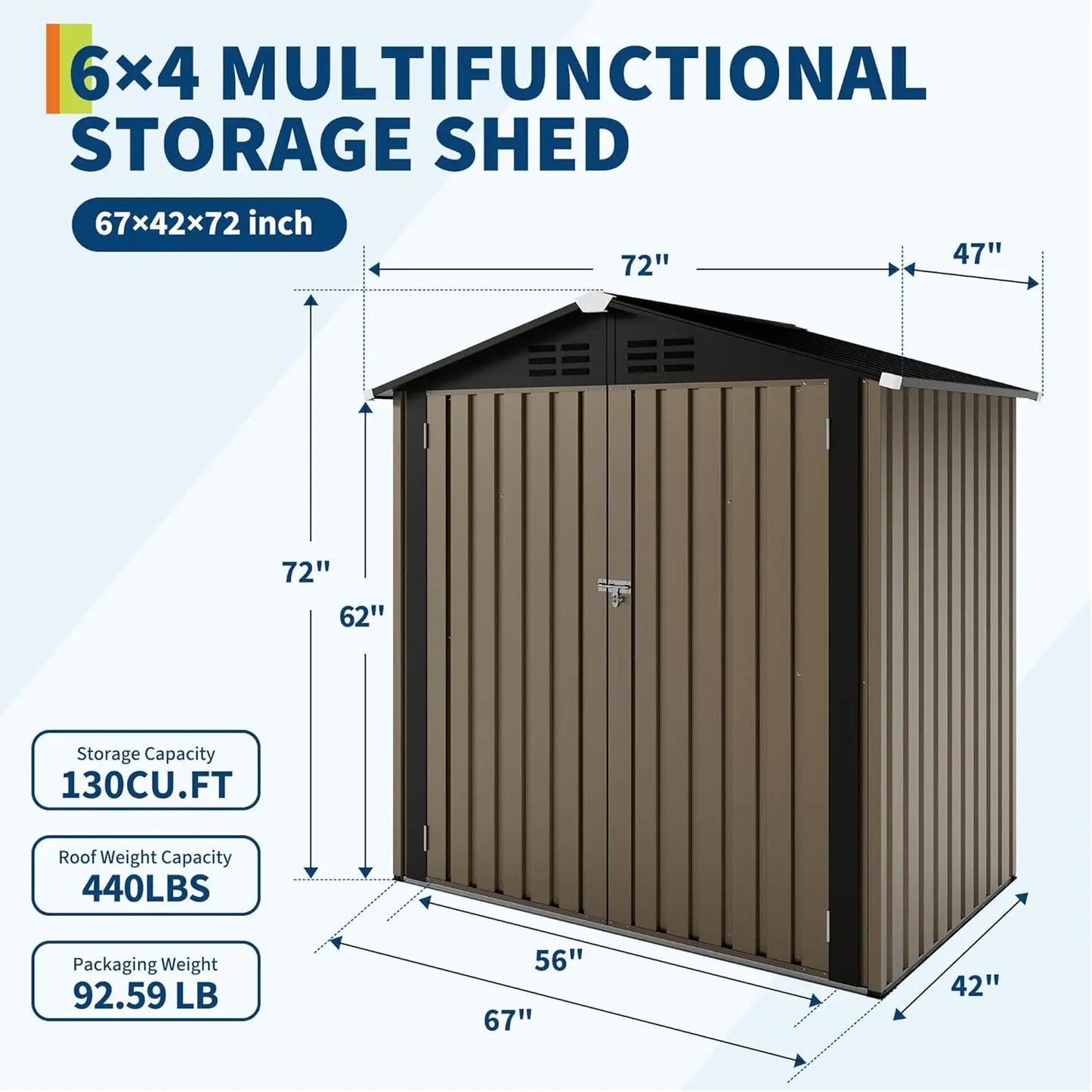 6x4 FT Outdoor Storage Shed, Tool Storage Shed with Sloping Roof and Lockable Door, Panel Protection for Backyard Garden Patio