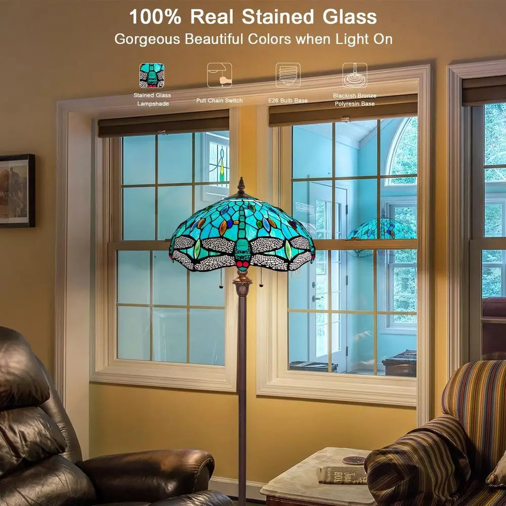 Tiany Lamp Sea Grass Dragoy Industrial Bronze Pole Tiany Style Standing Floor Lamp for Living Room Bedroom Home Office