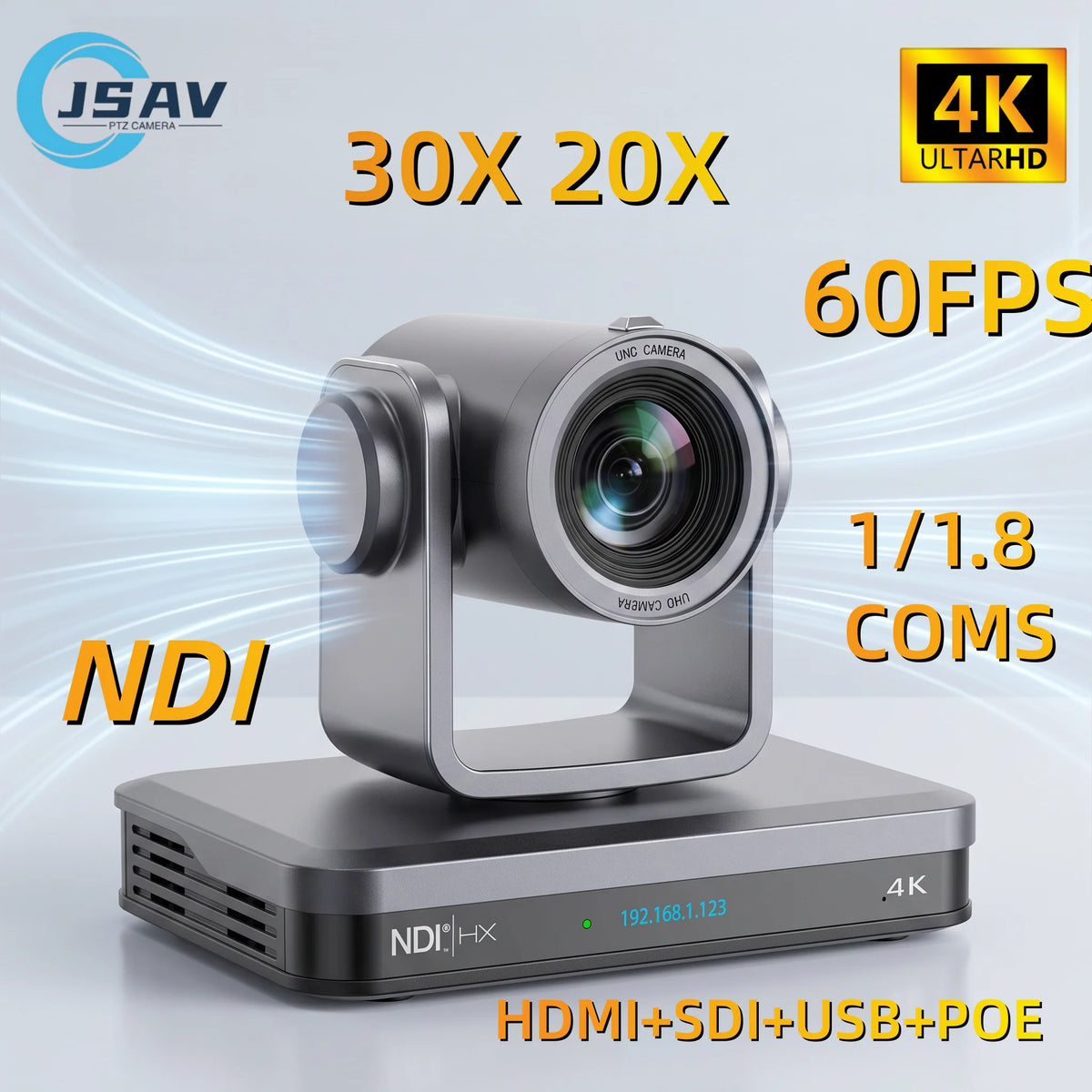 Camera PTZ 4K 60fps NDI HX3 1/1.8  Sensor 30X 20X 12X Zoom for AI Tracking Conference Camera and Live Streaming Church