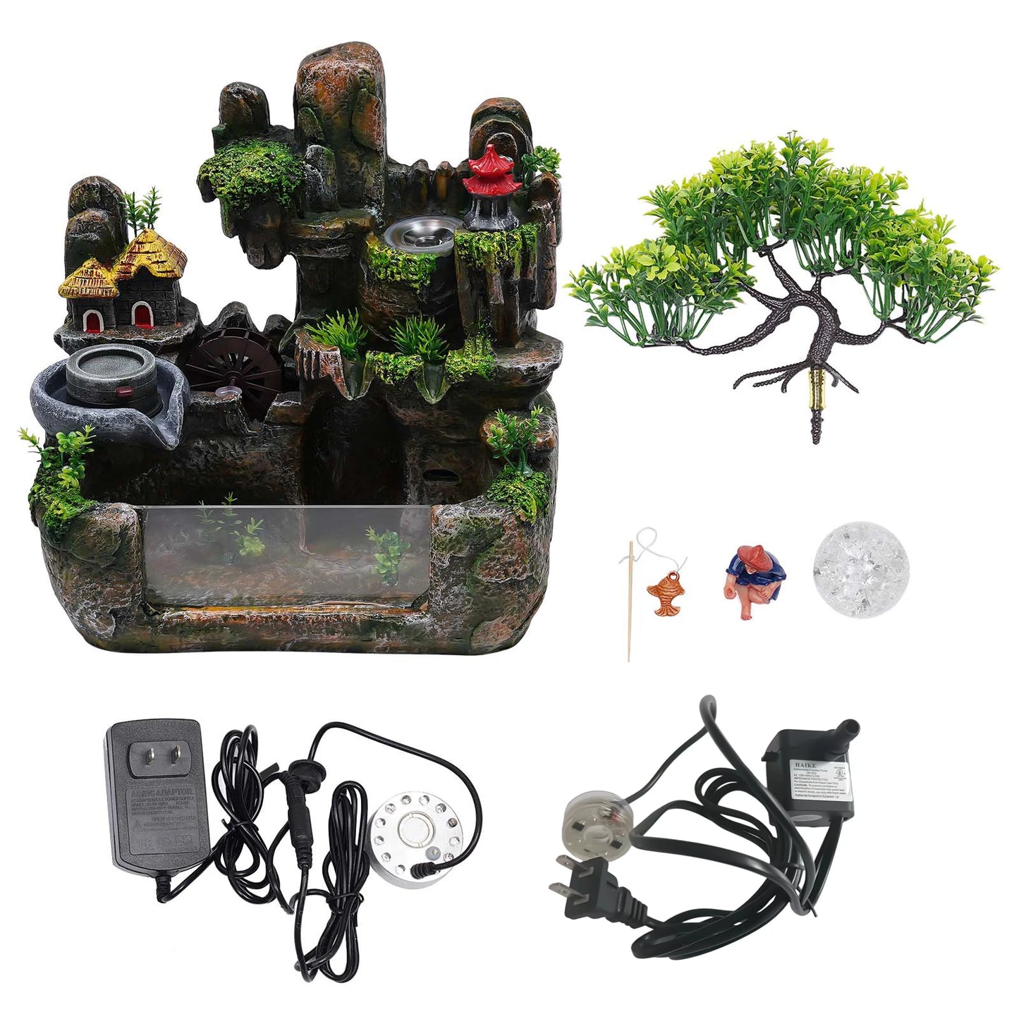 Lucky Feng Shui Money Tree Water Fountain,Circulating Fish Tank Waterfall with Resin Rockery,for Wealth Success & Home Decor Gif