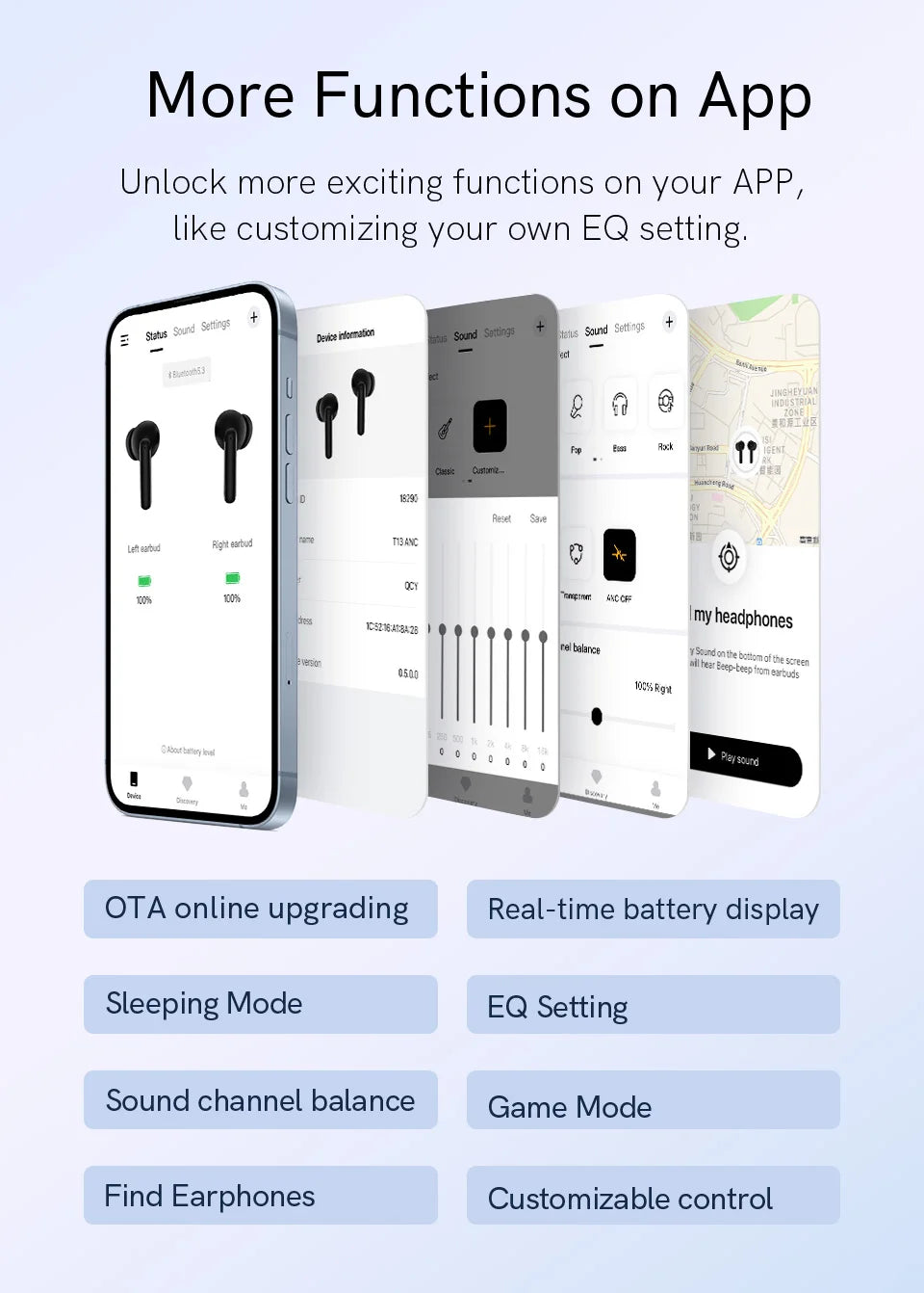 New QCY T13 ANC Wireless Earphone Active Noise Cancelling Bluetooth 5.3 Headphone 4 Mics ENC HD Call TWS Earbuds HiFi Earphones