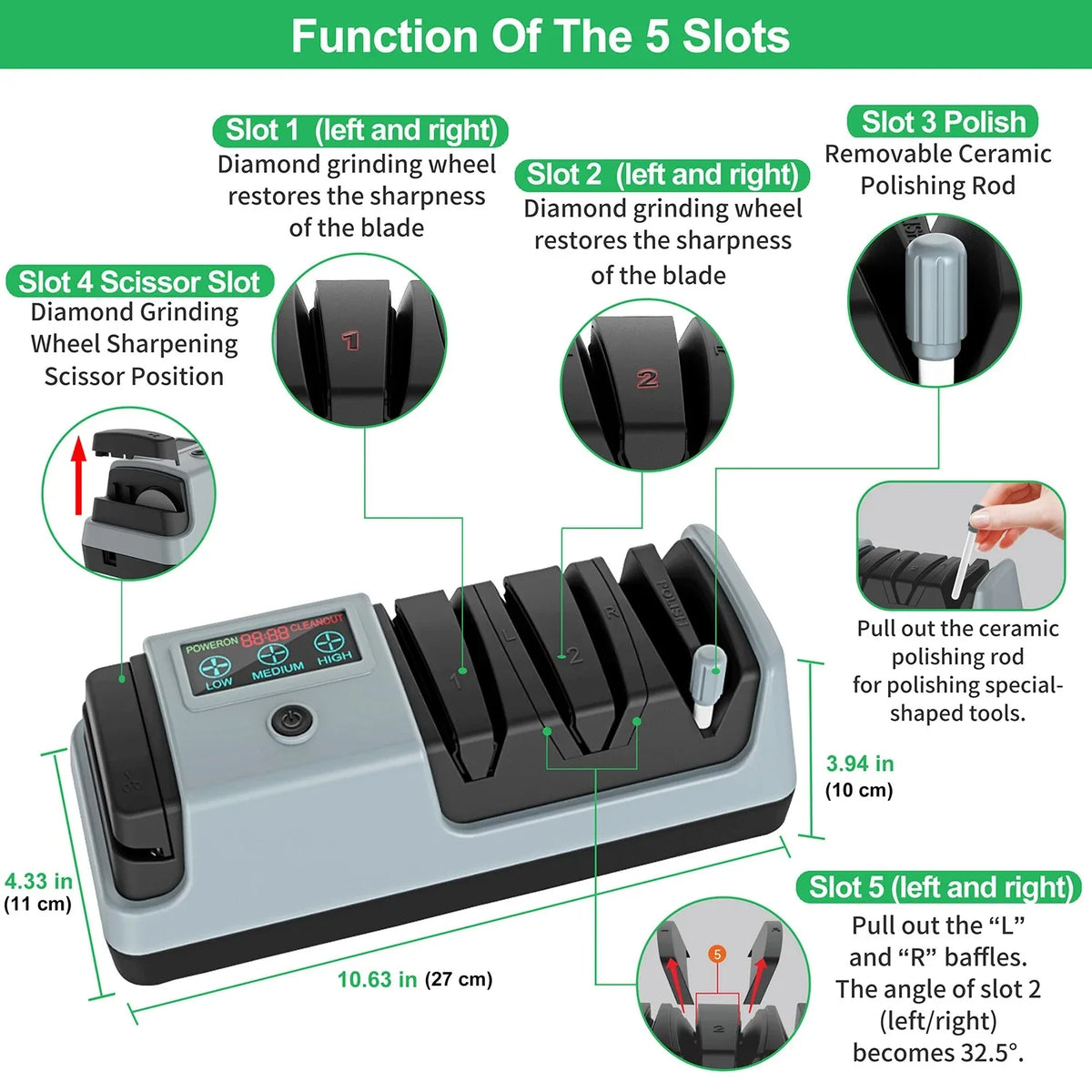 5 in 1 Electric Knife Sharpener-3 Rotational Speed Adjustable Electric Knife Sharpeners for Kitchen Knives With Digital Display