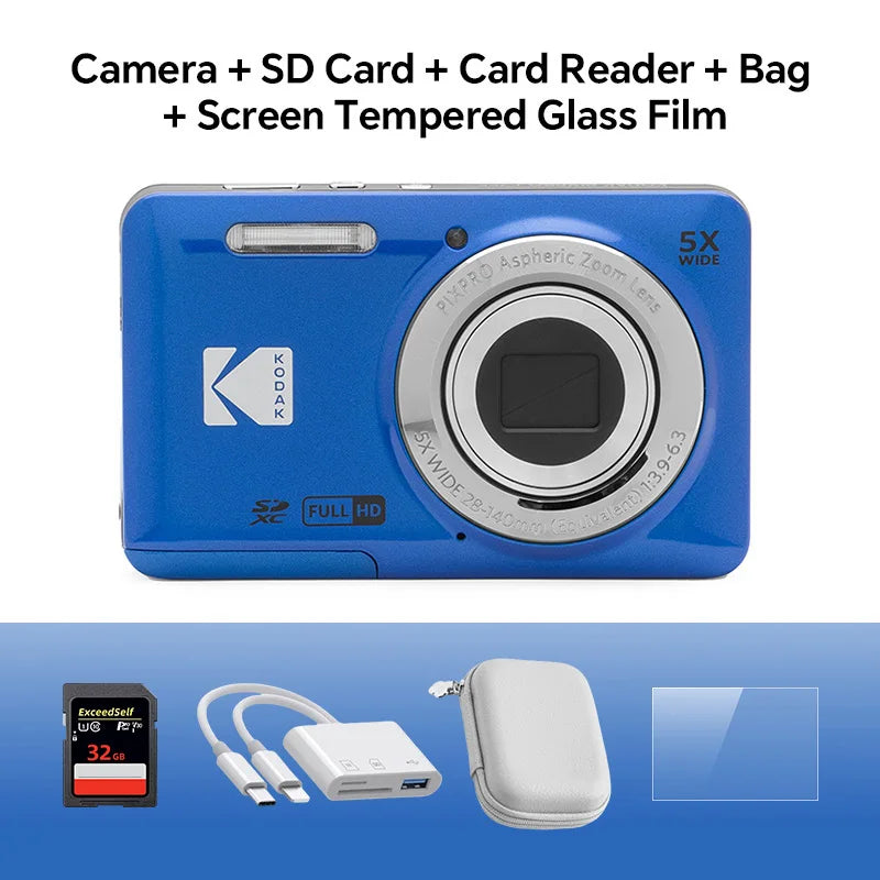Original KODAK PIXPRO FZ55 Digital Camera 16MP 5X Zoom 1080P Vlogging Compact Point & Shoot with 32GB SD Card Case Gift Kit