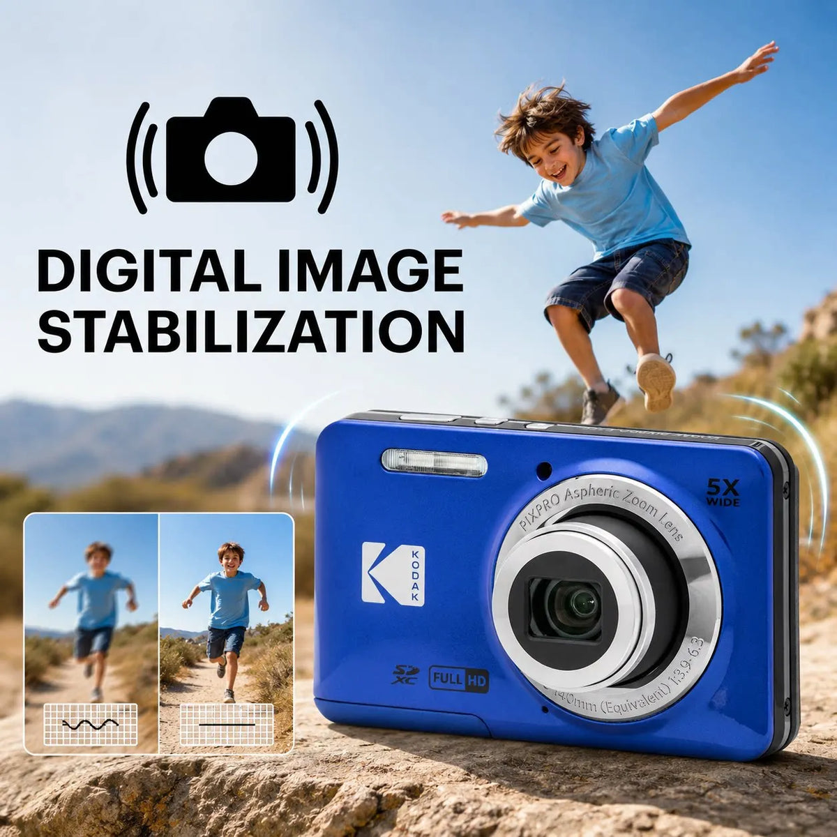 KODAK PIXPRO FZ55-RD 16MP Digital Camera 5X Optical Zoom 28mm Wide Angle 1080P Full HD Video 2.7" LCD Vlogging Camera